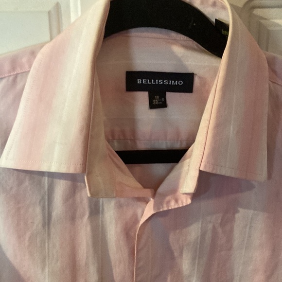 ❤️🔥5/20$ BELLISSIMO💫Men's Pink/White Striped Long Sleeve Dress Shirt - Picture 7 of 9